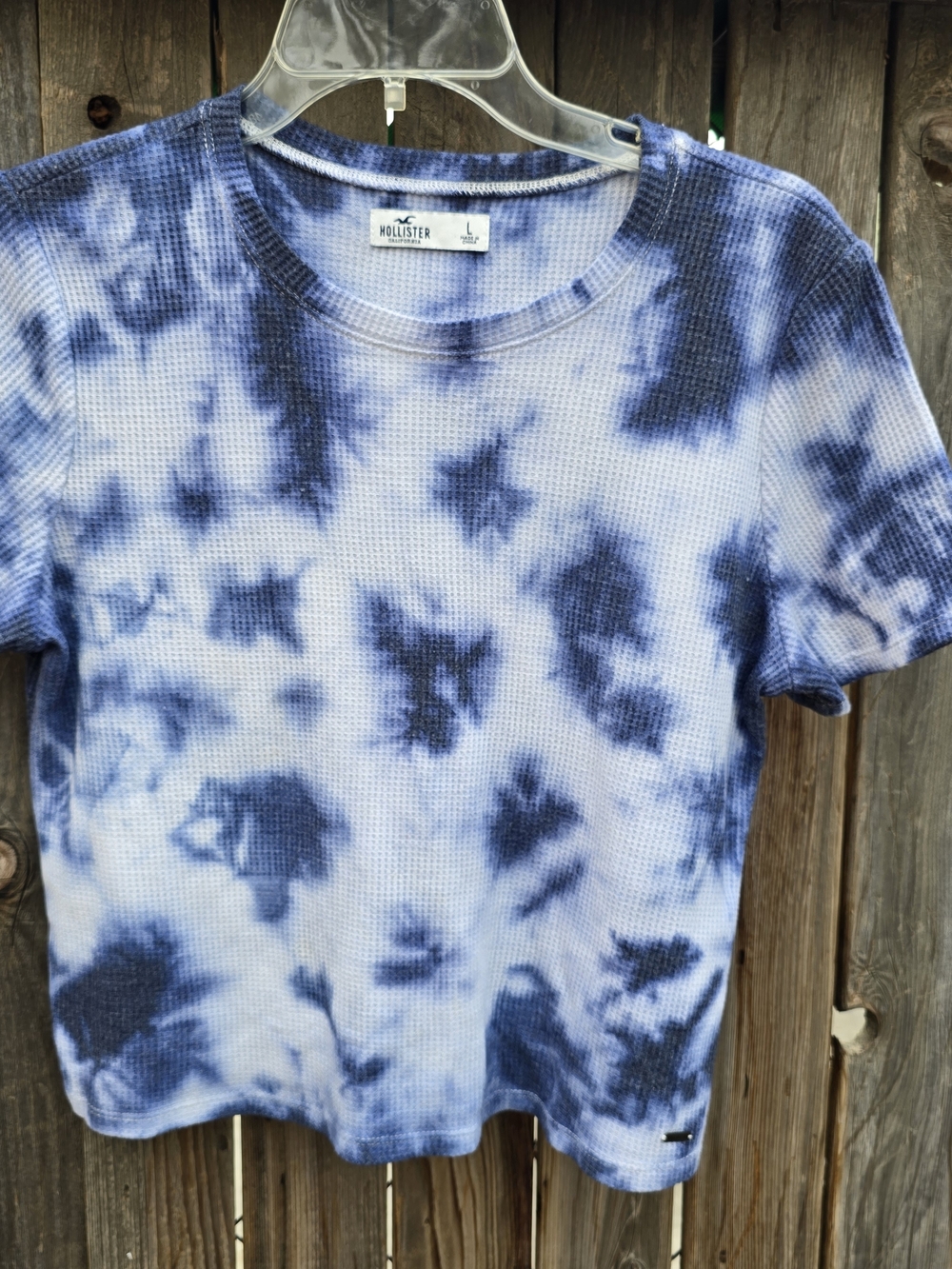 Hollister Cropped Blue Tie Dye Waffle Tee Size L